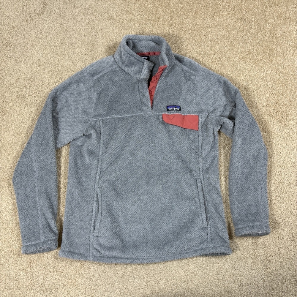 Patagonia Re-Tool Snap-T Fleece Pullover Grey Coral Pink Women's Large Polartec